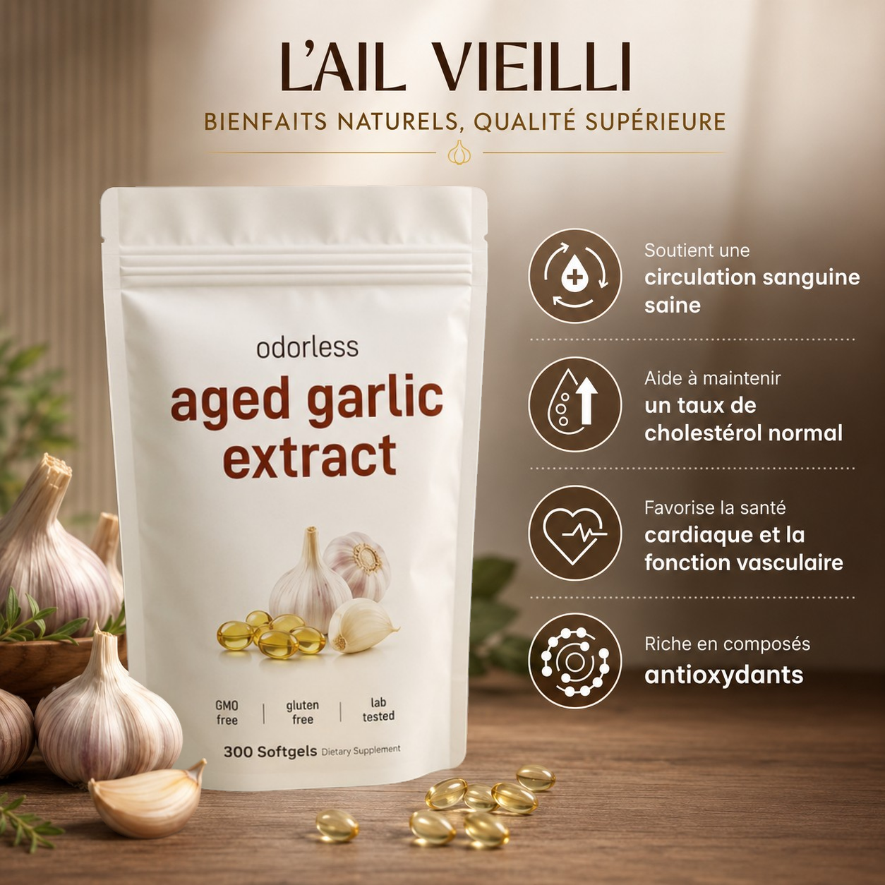 Extrait Naturel d'Ail Vieilli - Pour une tension artérielle saine et un bien-être global